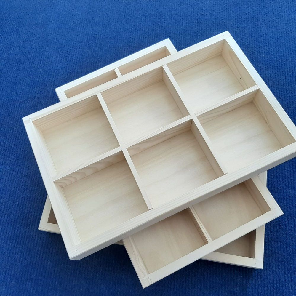 Lidless Wooden Storage Box with Handles and Dividers - Dividers