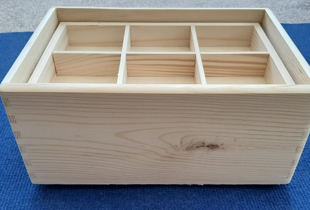 Lidless Wooden Storage Box with Handles and Dividers