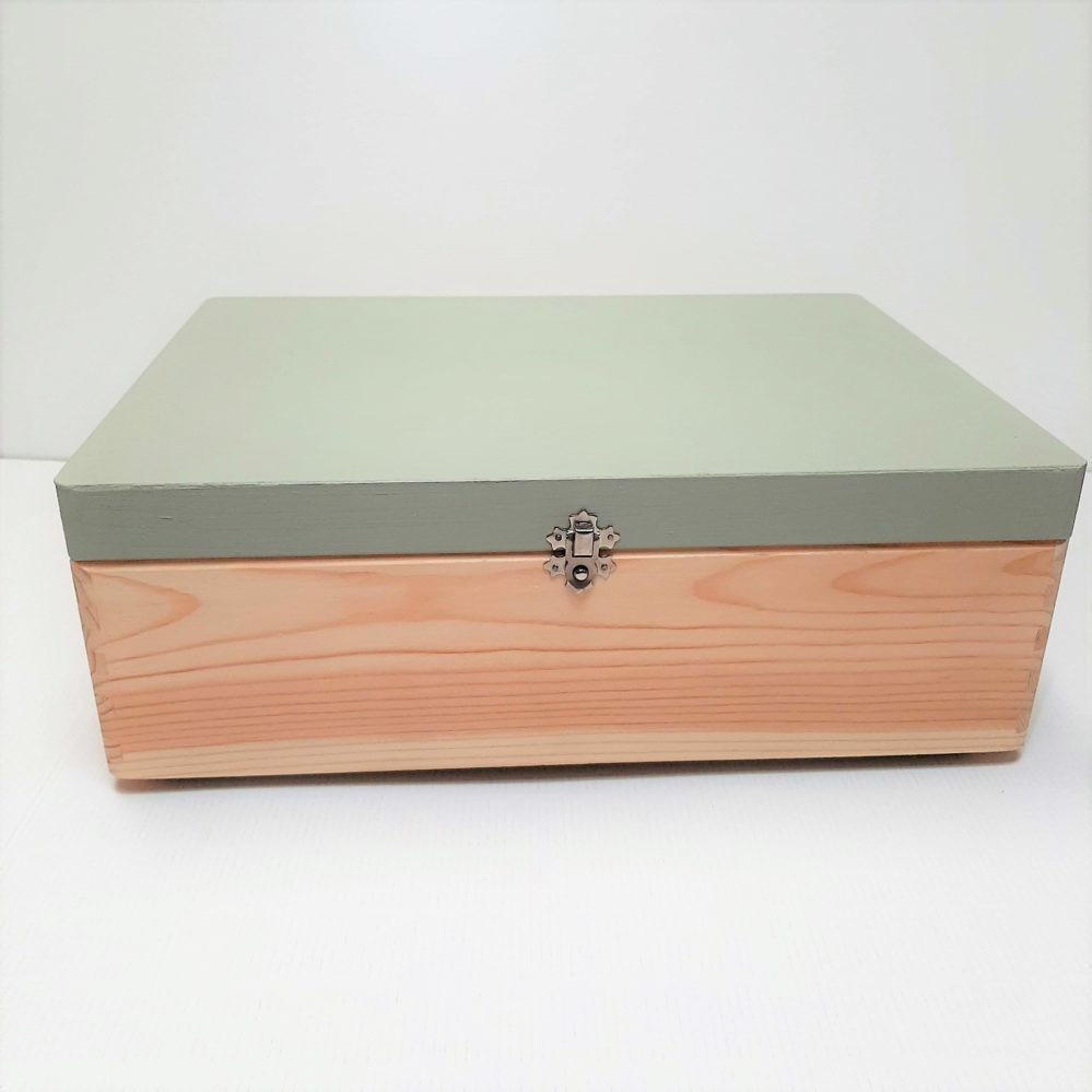 Wooden Household Box with Green-Sage Painted Lid