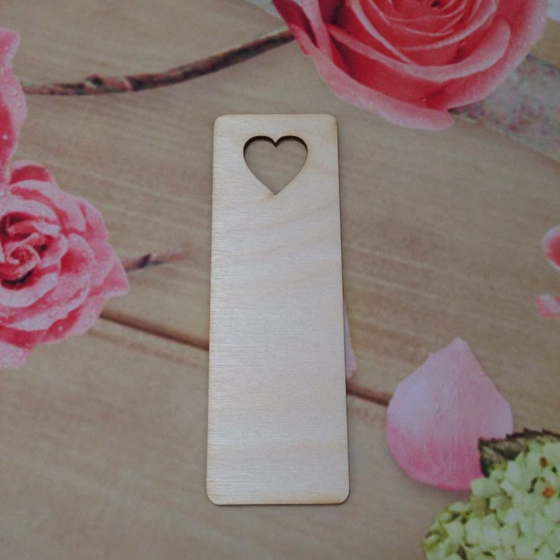 Plain Unpainted Wooden Bookmark – HEART