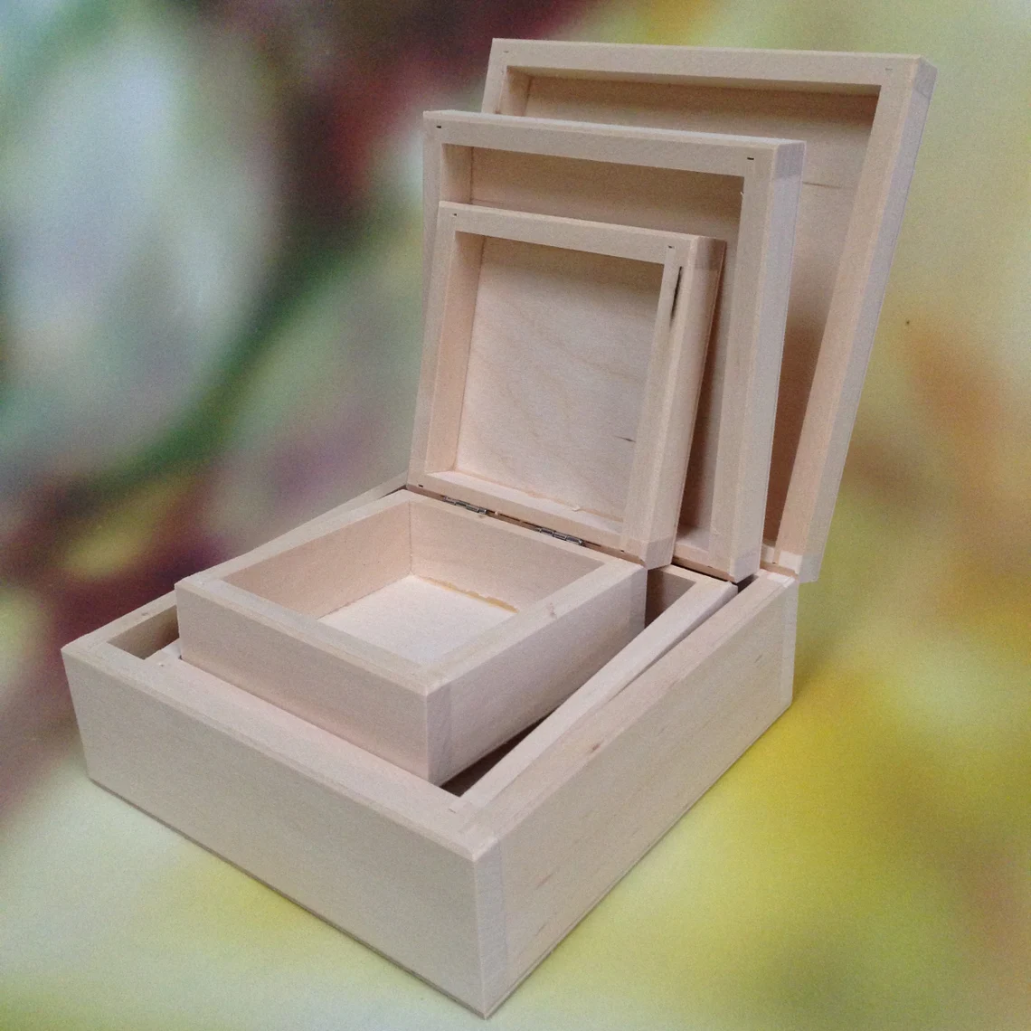 3in1 Wooden Set Of Plain Square Boxes