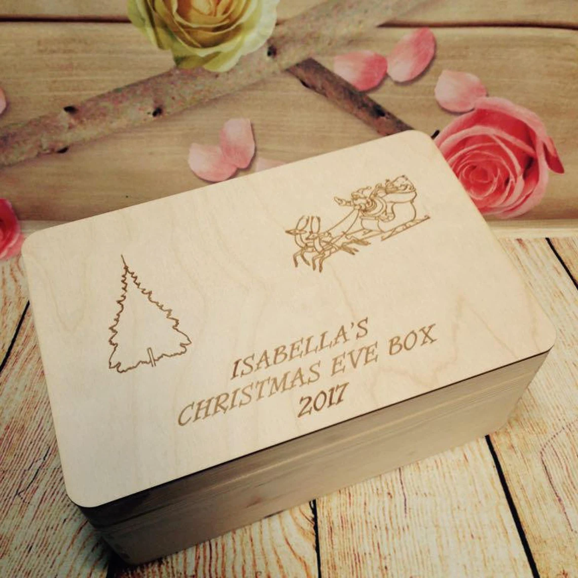 Customised Natural Wooden Christmas Eve Box - Alternative View