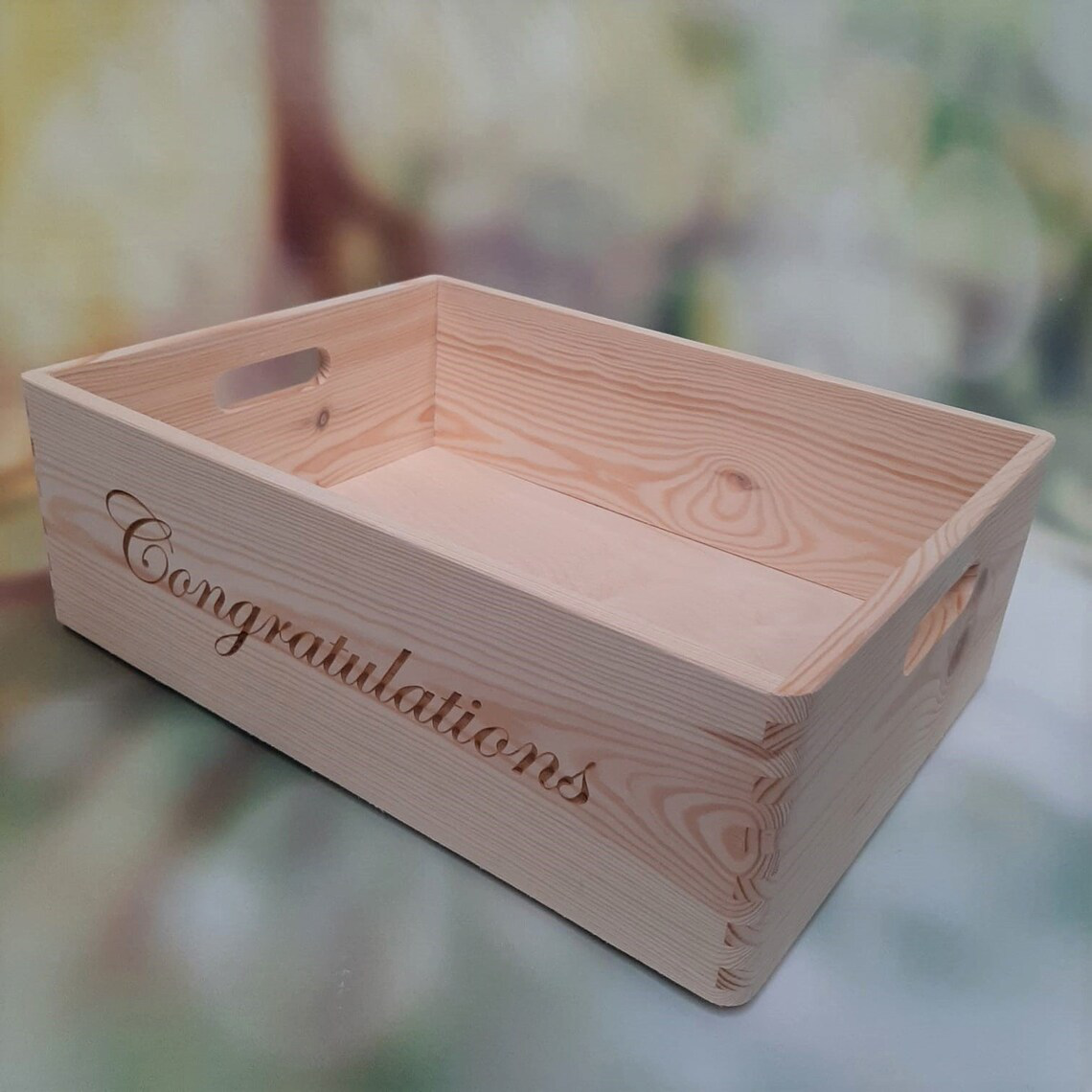 Customised Natural Wooden Crate - Angled View