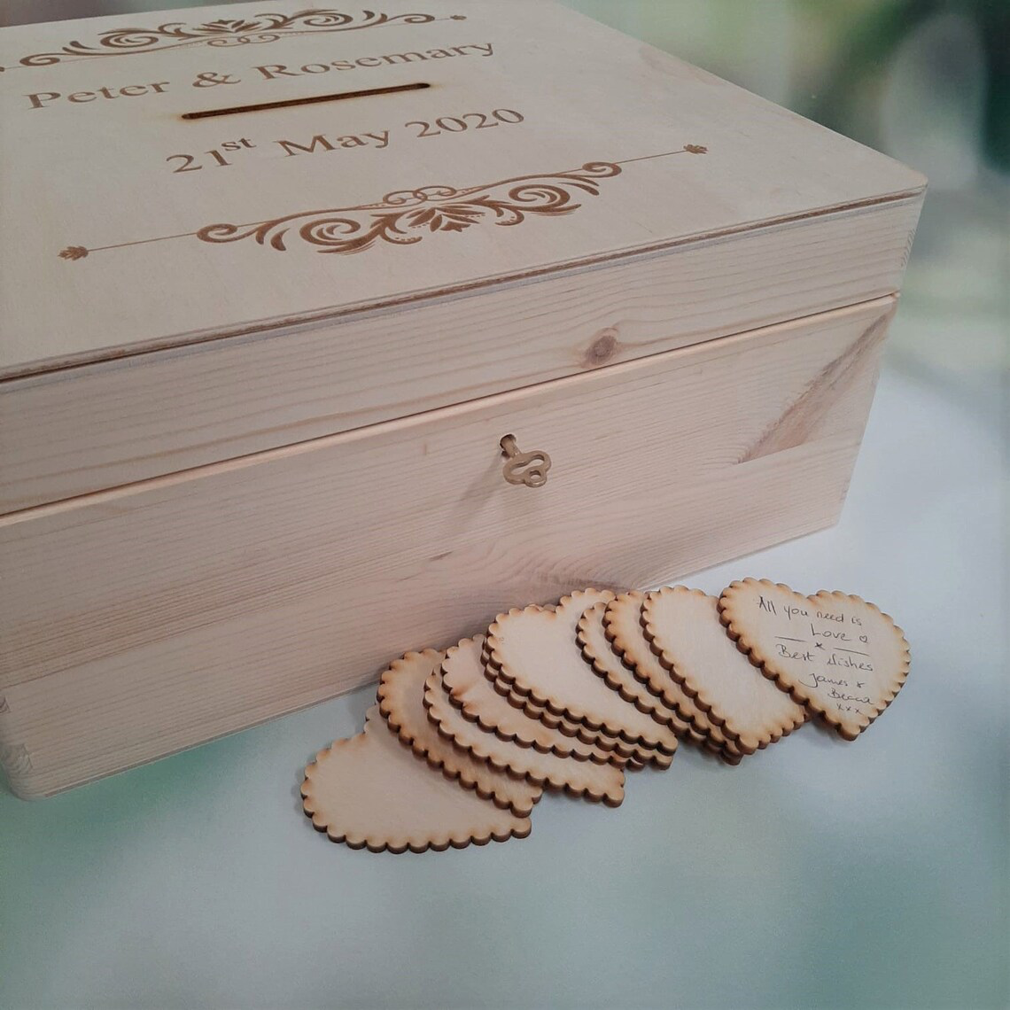 Customised Wooden Wedding Card Box - Lock