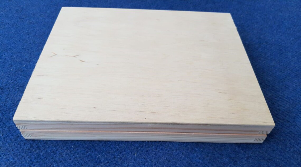 Flat Wooden Storage Box Case - Close Up
