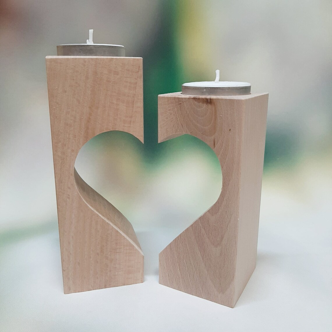 Heart Shape Wooden Tea Light Holder Set