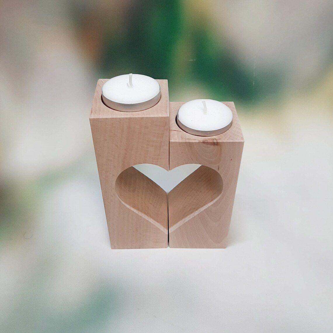Heart Shape Wooden Tea Light Holder Set