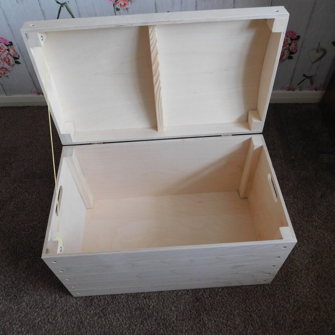 Large Wooden Storage Box with Curved Lid and Handles - Close Up