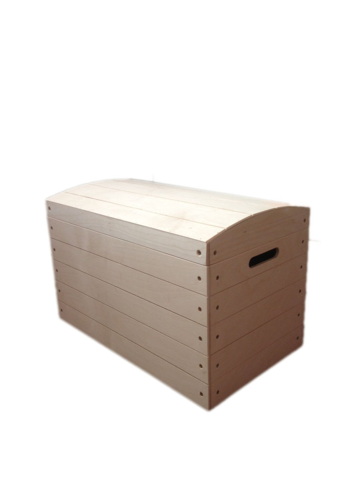 Large Wooden Storage Box with Curved Lid and Handles - White Background