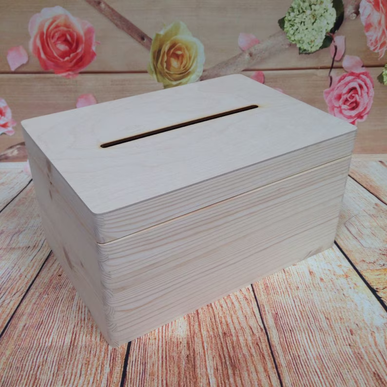 Lockable Large Natural Wooden Box With Slot
