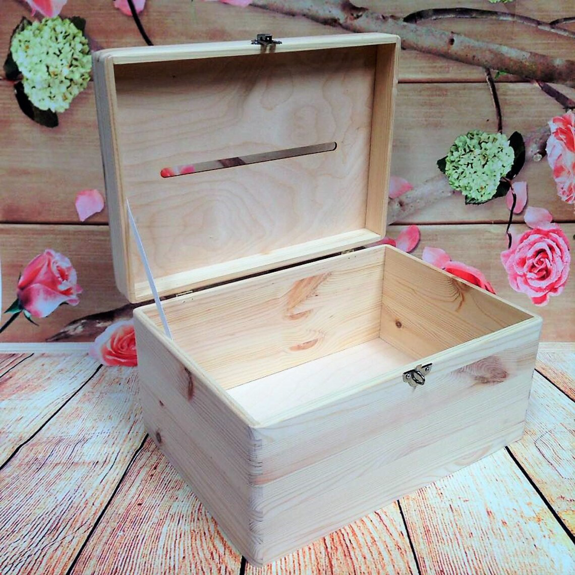 Lockable Natural Wooden Box With Slot - Inside