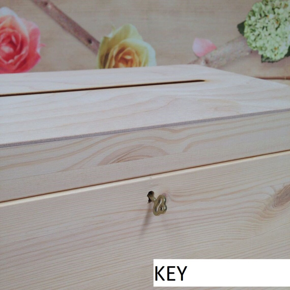 Lockable Natural Wooden Box With Slot - Key