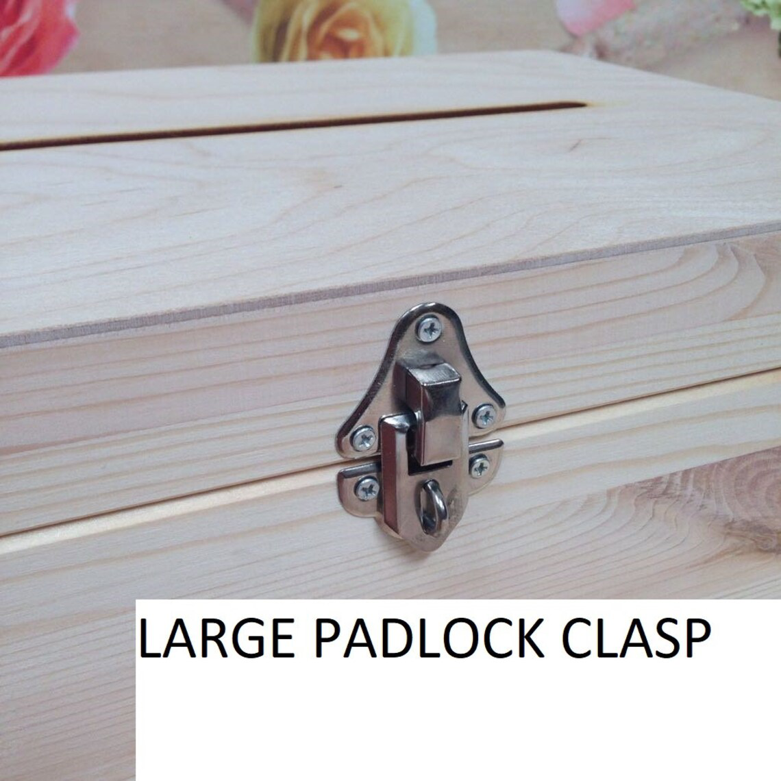 Lockable Natural Wooden Box With Slot - Padlock Clasp