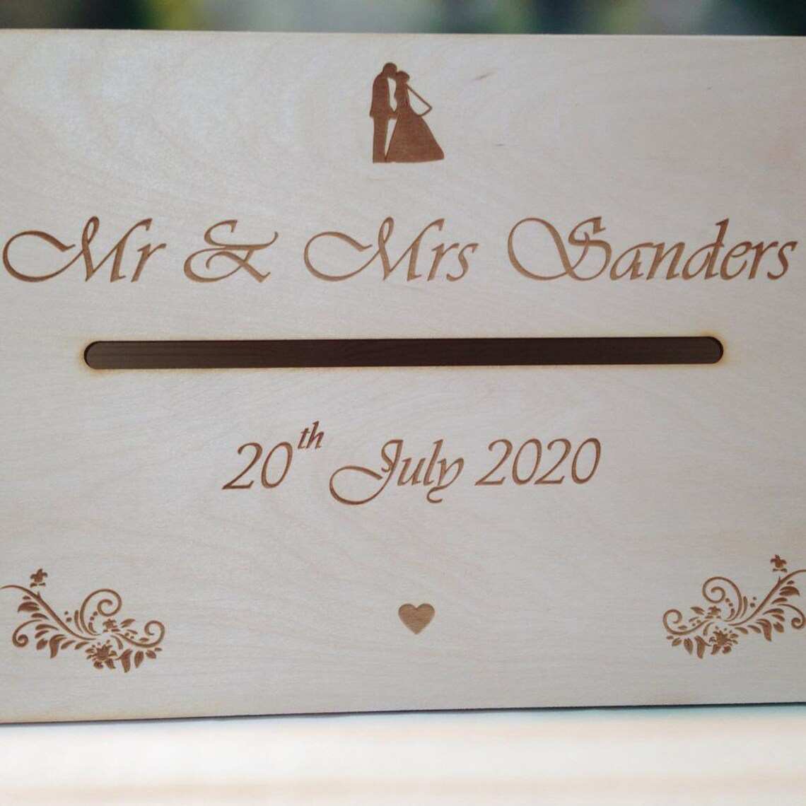 Lockable Wedding Guests Wooden Post Box With Slot - Engraving