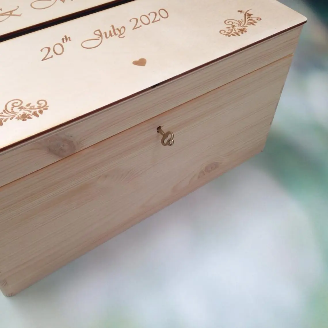 Lockable Wedding Guests Wooden Post Box With Slot - Key Closeup