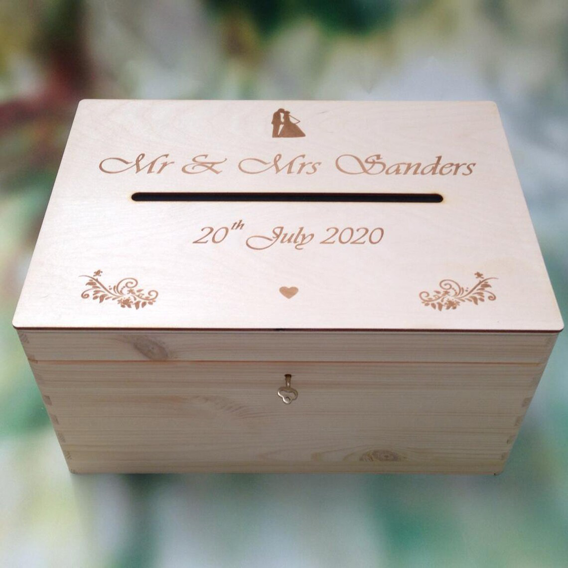 Lockable Wedding Guests Wooden Post Box With Slot - Top View