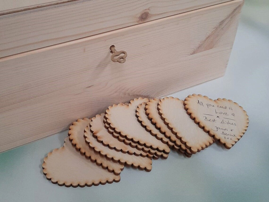 Lockable Wooden Wedding Card Box - Hearts Close Up