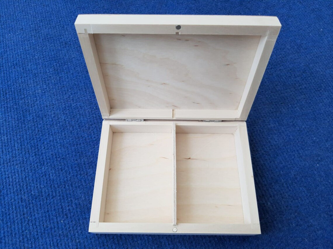 Magnetic Closure Flat Wooden Storage Box - Small 2 Dividers