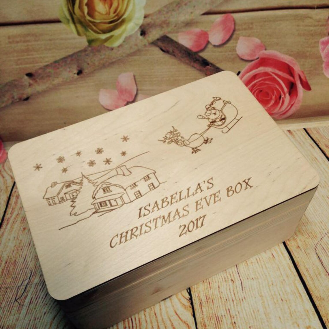 Natural Wooden Personalised Christmas Eve Box