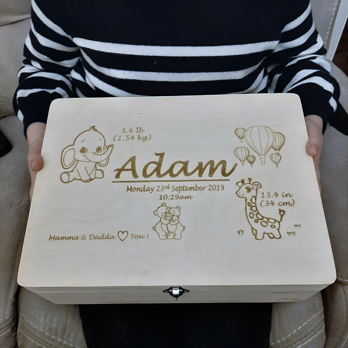 Personalised Large Wooden Toy Box 40cm x 30cm x 13cm