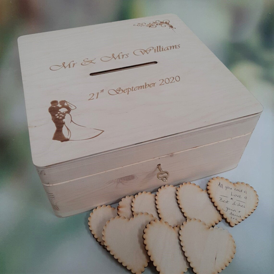 Personalised Lockable Wooden Wedding Card Box - Outside