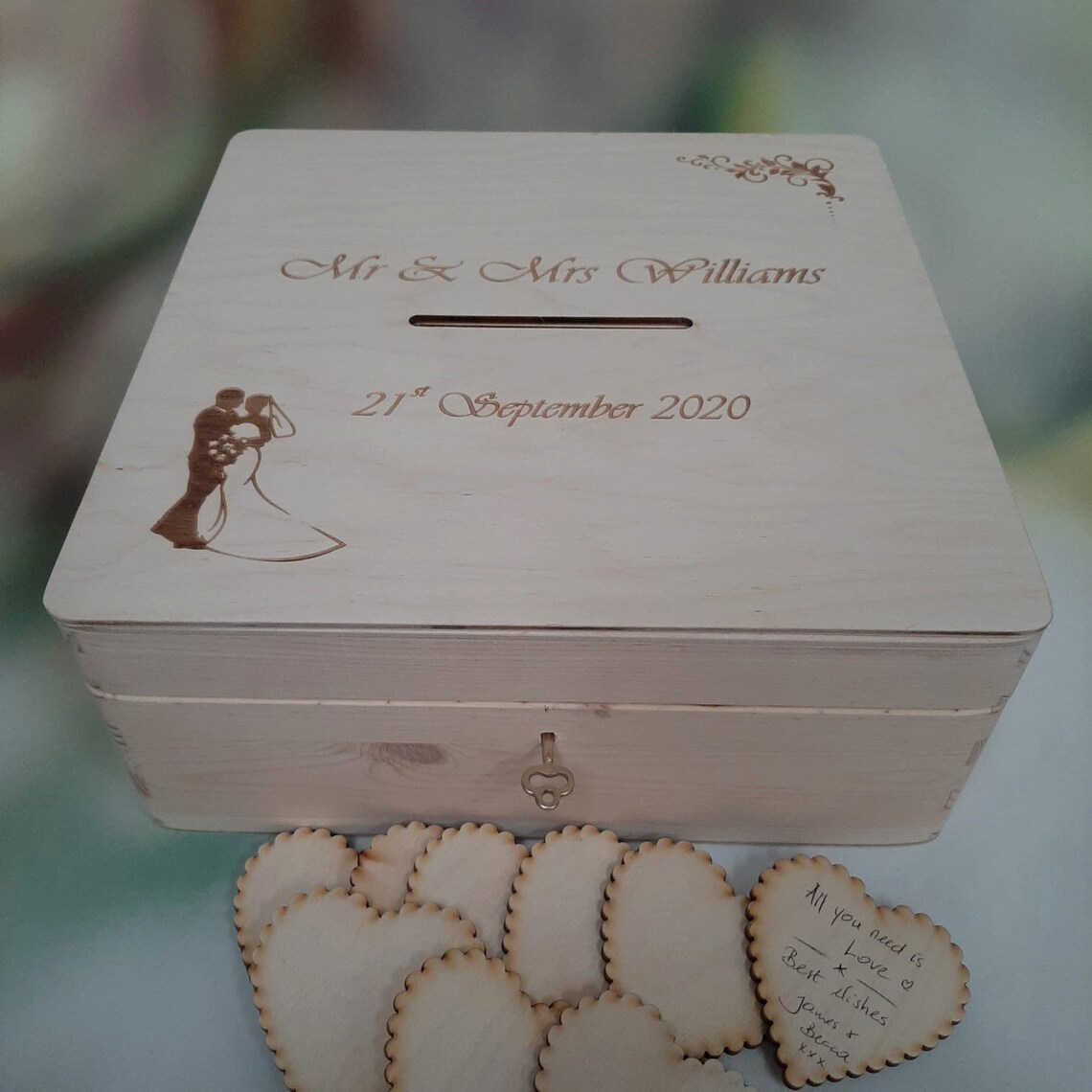 Personalised Lockable Wooden Wedding Card Box