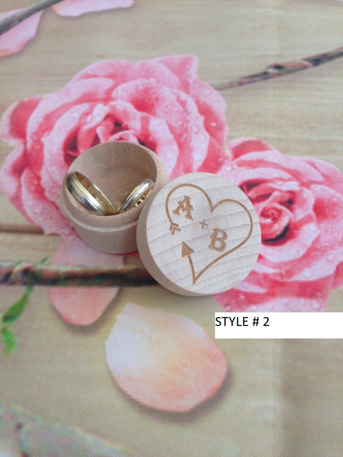 Personalised Small Wooden Wedding Ring Box - Style 2