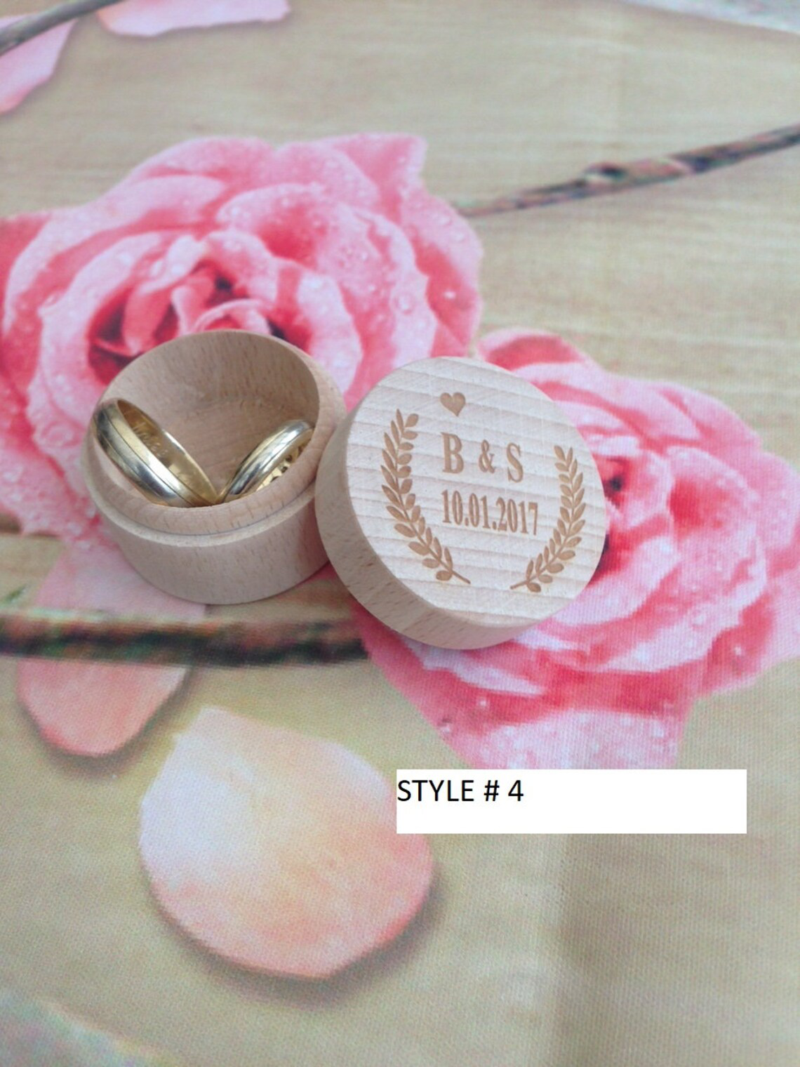 Personalised Small Wooden Wedding Ring Box - Style 4