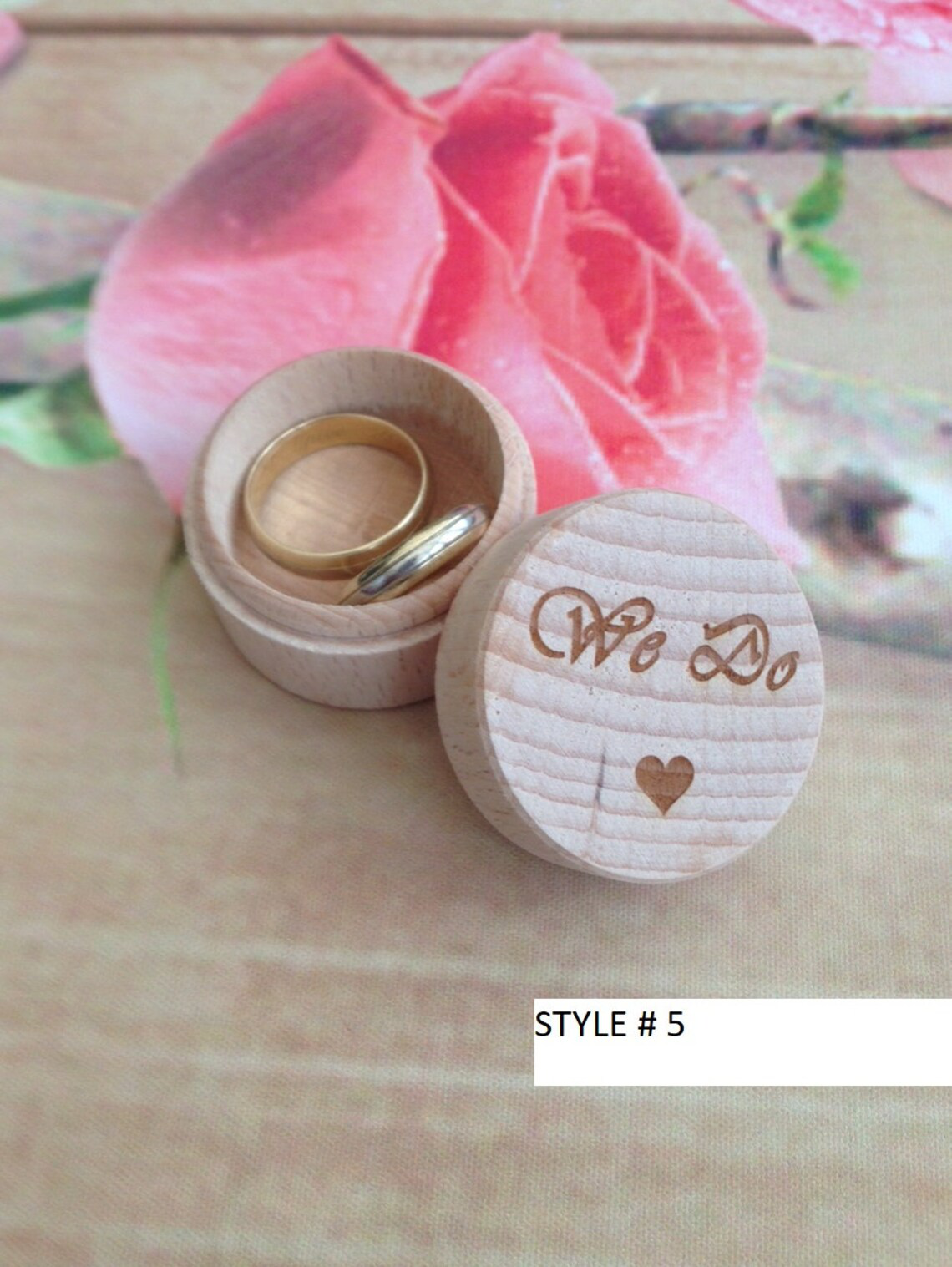 Personalised Small Wooden Wedding Ring Box - Style 5