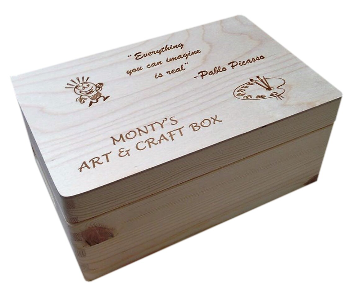 Personalised Wooden Art and Craft Box - White Background