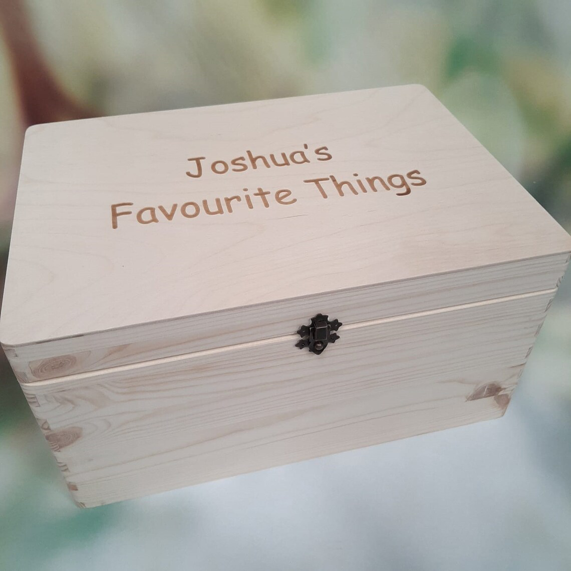 Personalised Wooden Chest Box With Clasp Fastening - Close Up
