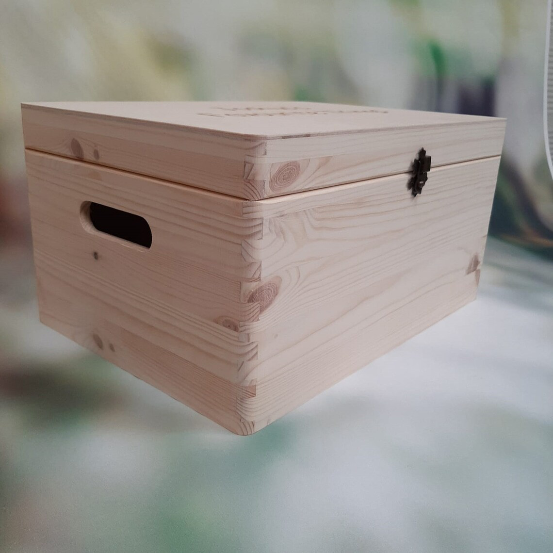 Personalised Wooden Chest Box With Clasp Fastening - Side View