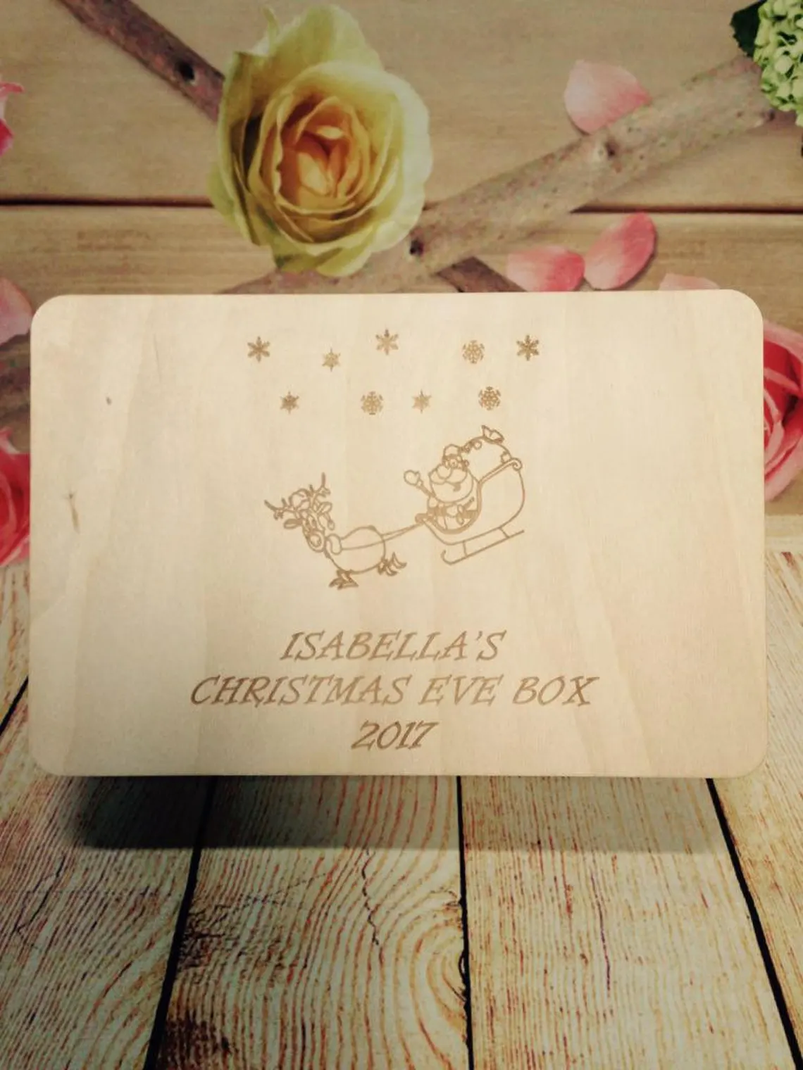 Personalised Wooden Christmas Eve Box With Lid - Engraving