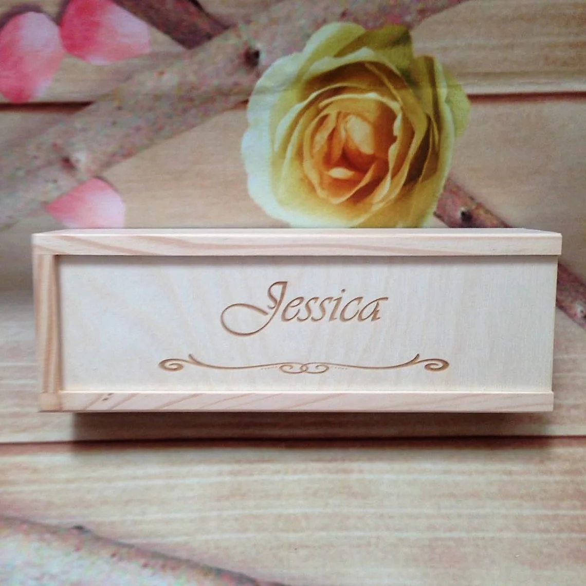 Personalised Wooden Pencil Case Box With Sliding Lid