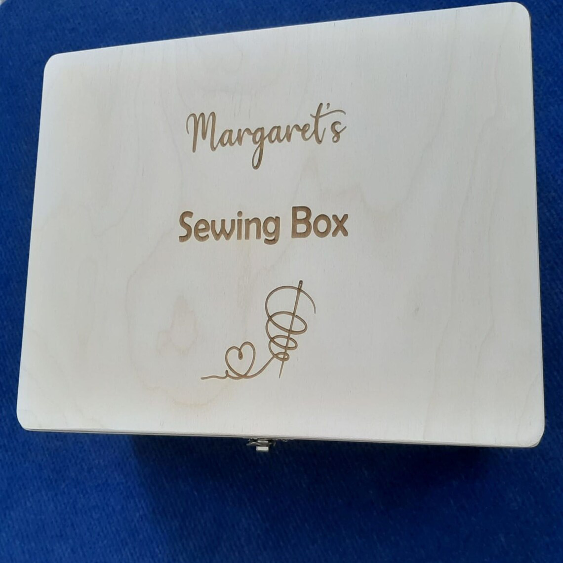 Personalised Wooden Storage Box Sewing Case With Clasp - Side View