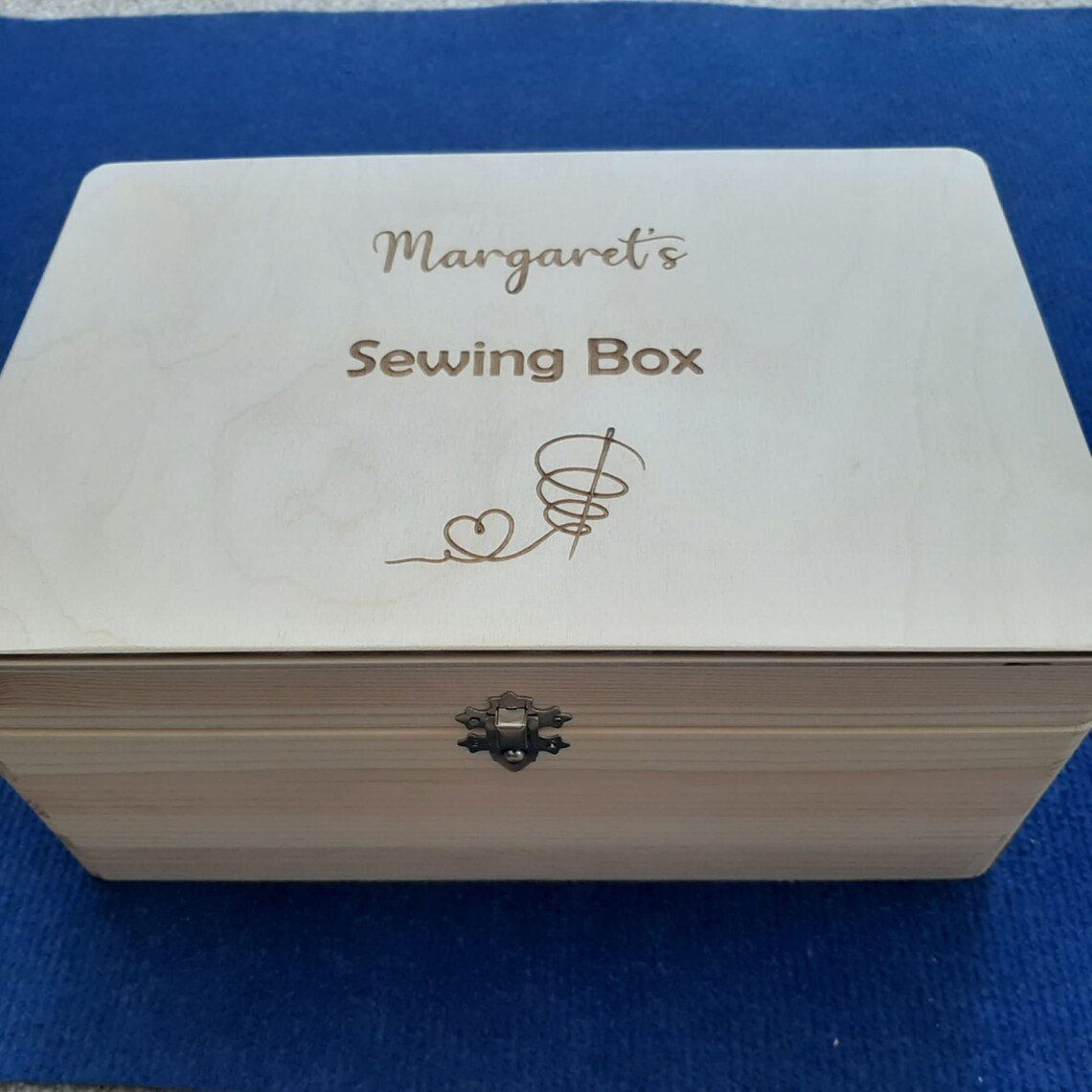 Personalised Wooden Storage Box Sewing Case With Clasp - Top View