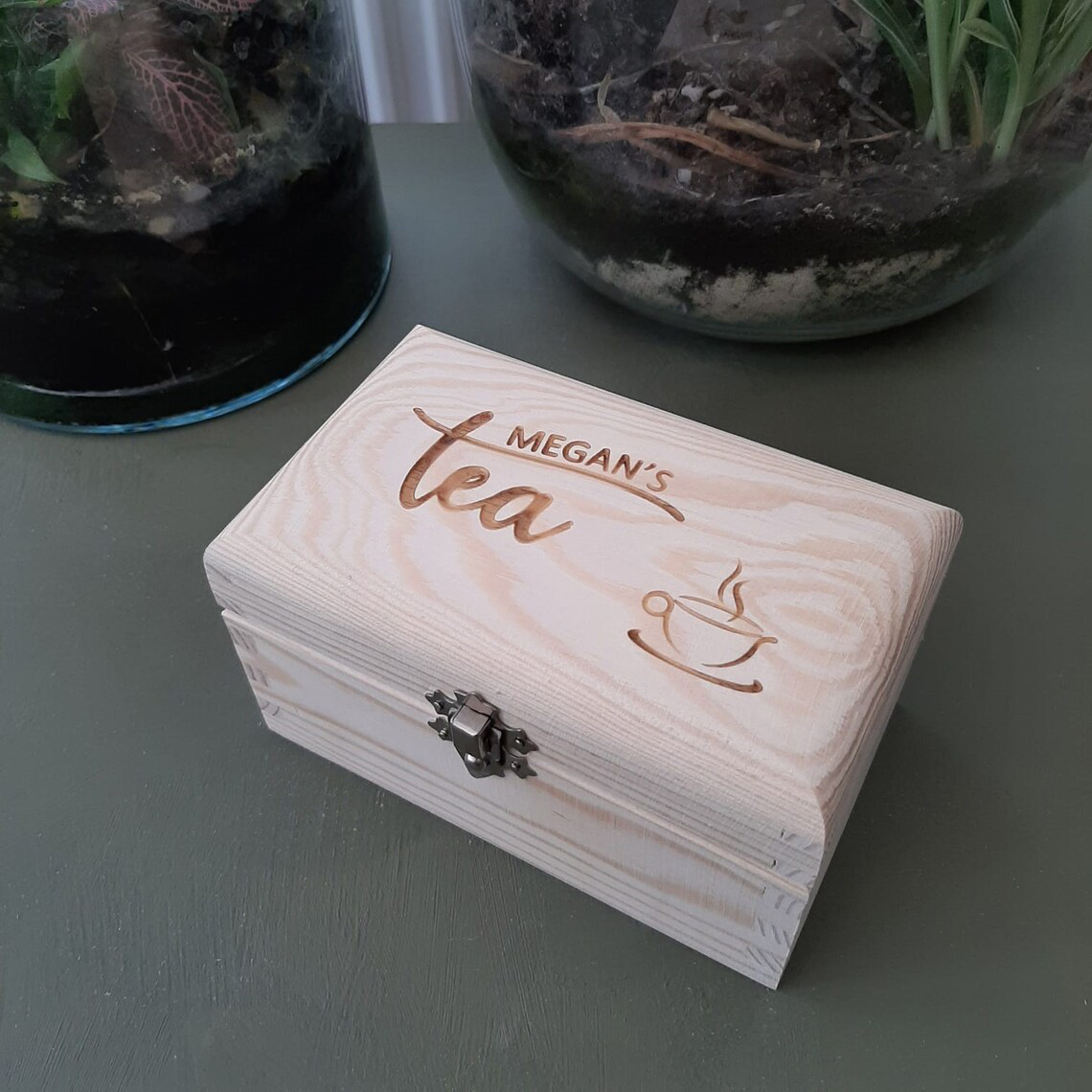 Personalised Wooden Tea Bag Box with Compartments