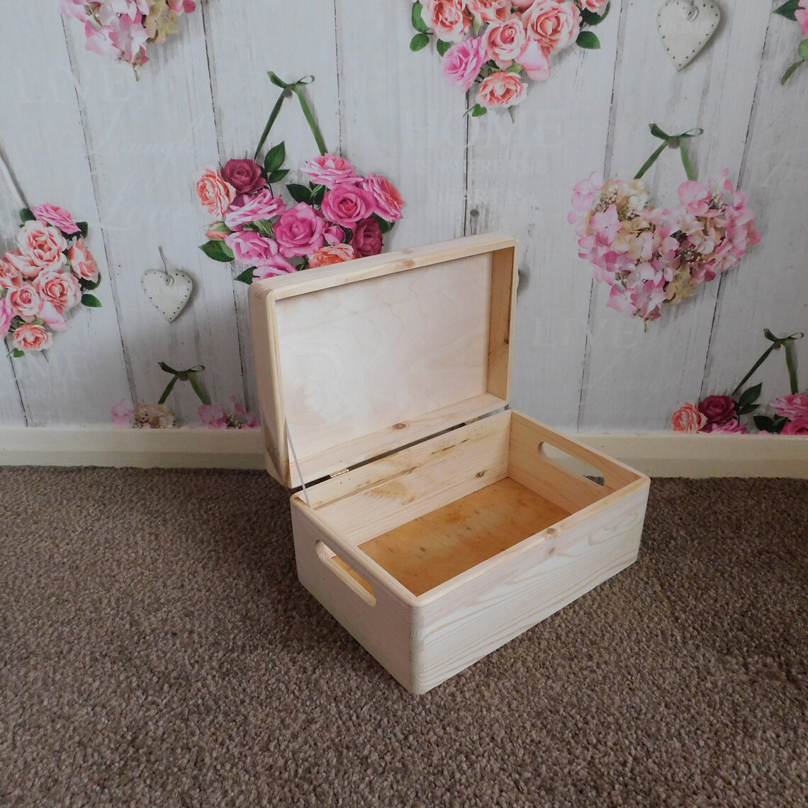 Plain Wooden Chest With Lid And Handles - Open Box