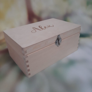 Pre-Personalised Wooden Box With Alex Engraved On Lid