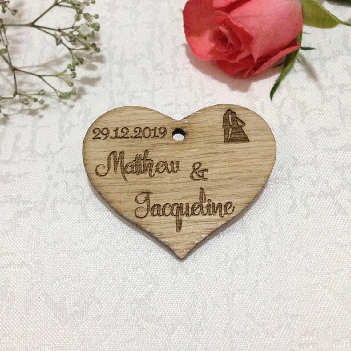 Rustic Wooden Heart Save the Date Magnet - Kissing Couple