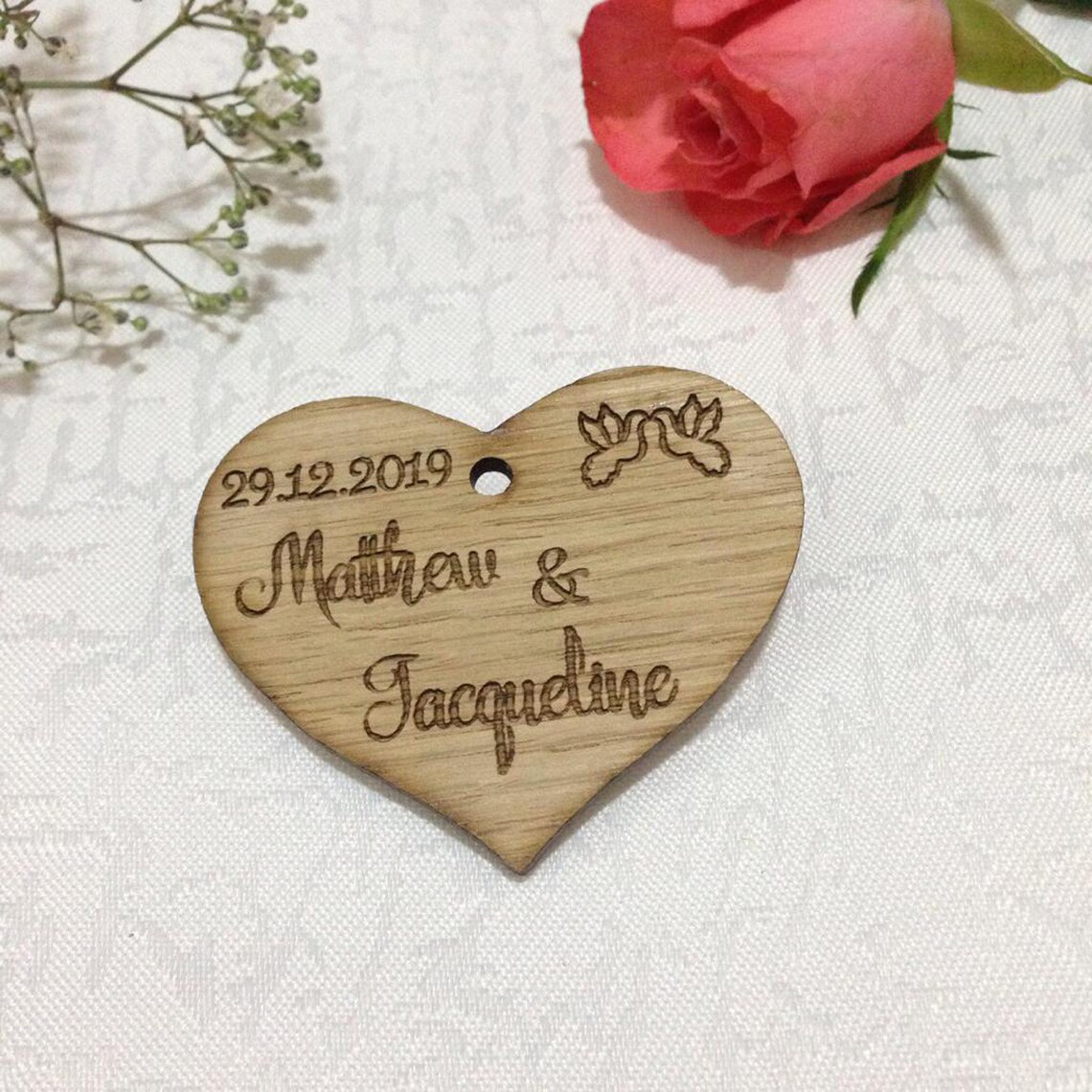 Rustic Wooden Heart Save the Date Magnet - Love Birds