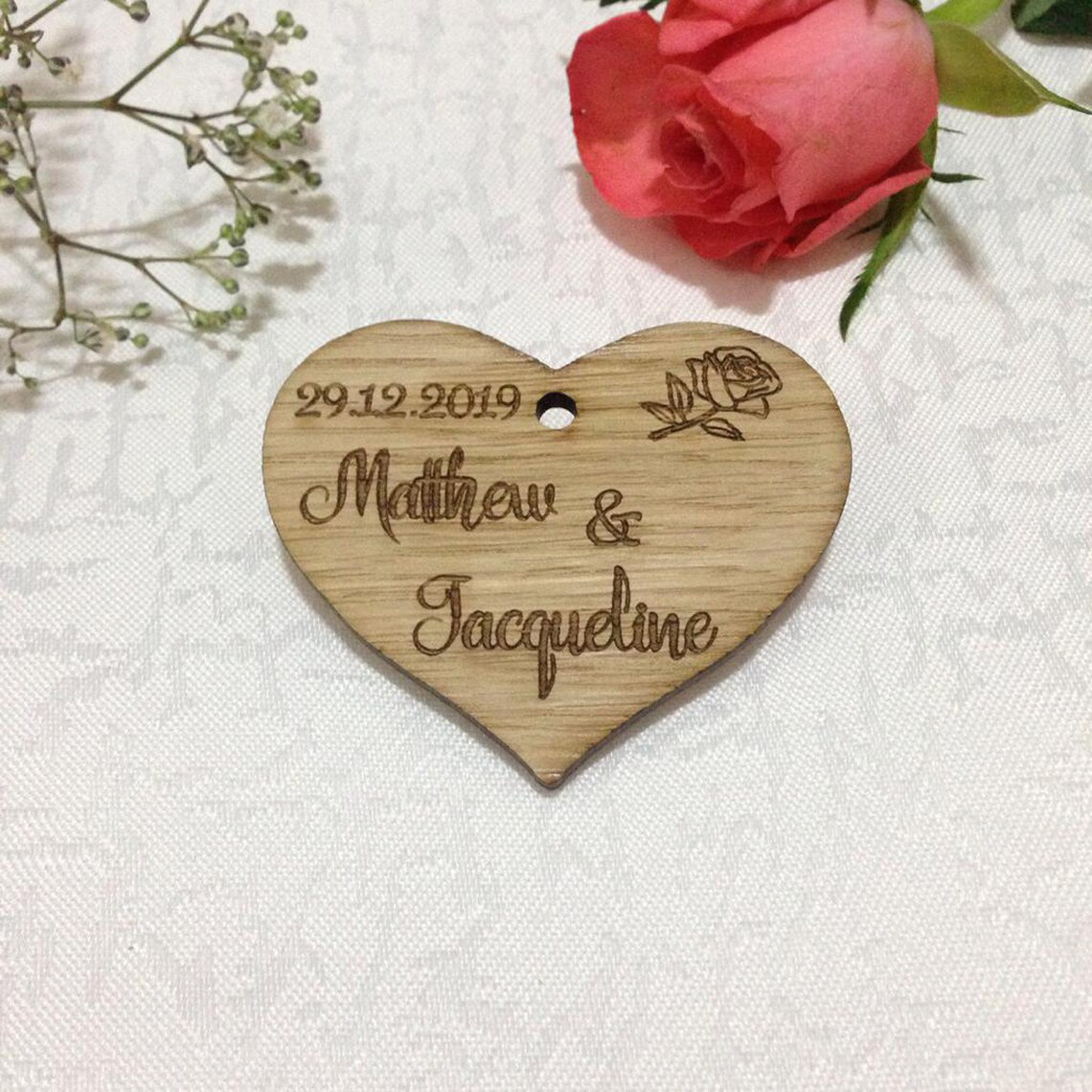 Rustic Wooden Heart Save the Date Magnet - Rose