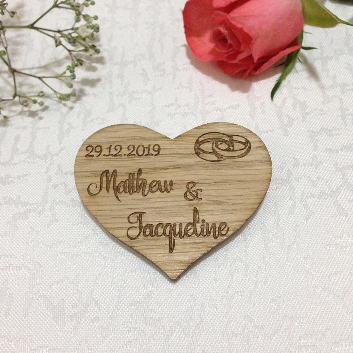 Rustic Wooden Heart Save the Date Magnet - Wedding Rings