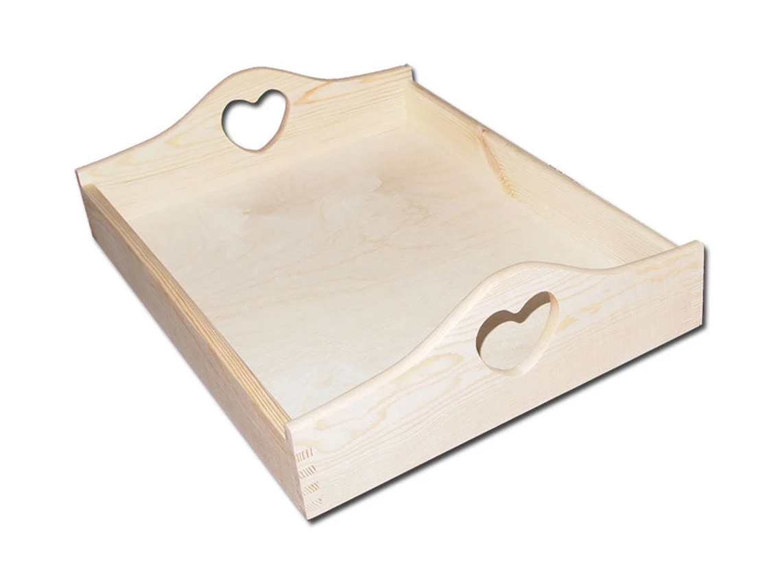 Set of 2 Wooden Serving Trays With Heart Shaped Handles