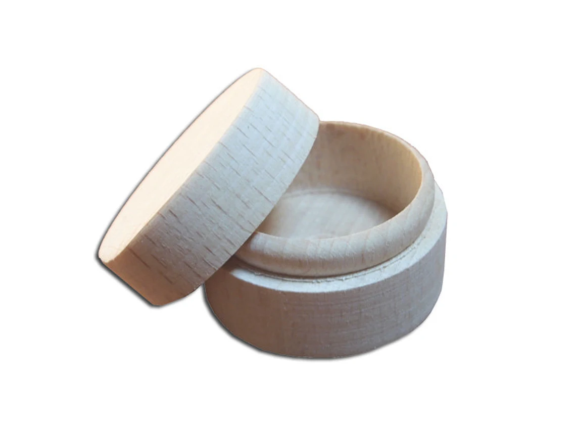 Set of Small Round Wooden Lid Ring Boxes - White Background