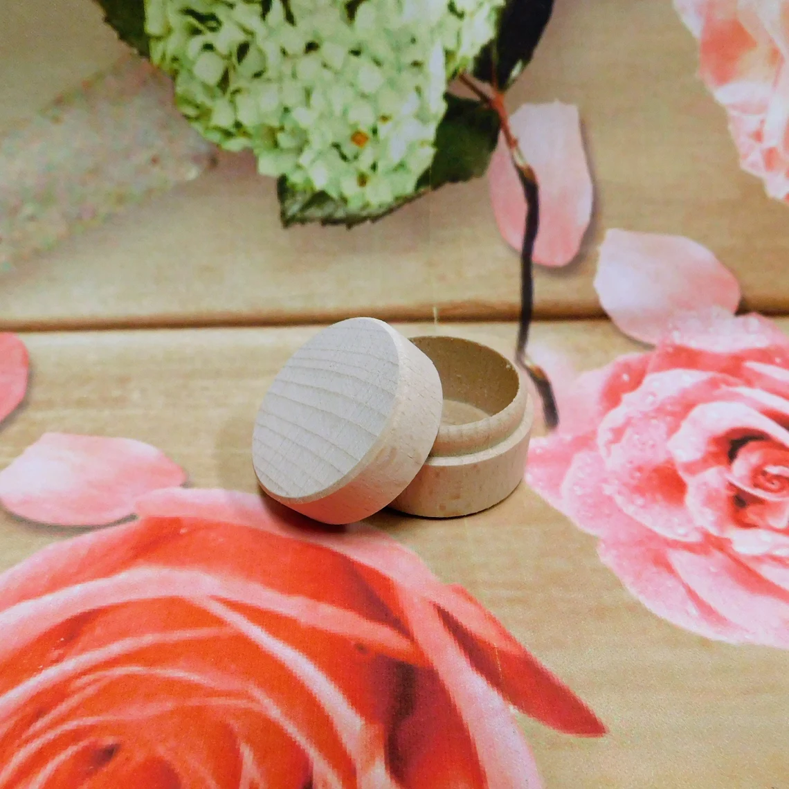 Set of Small Round Wooden Lid Ring Boxes