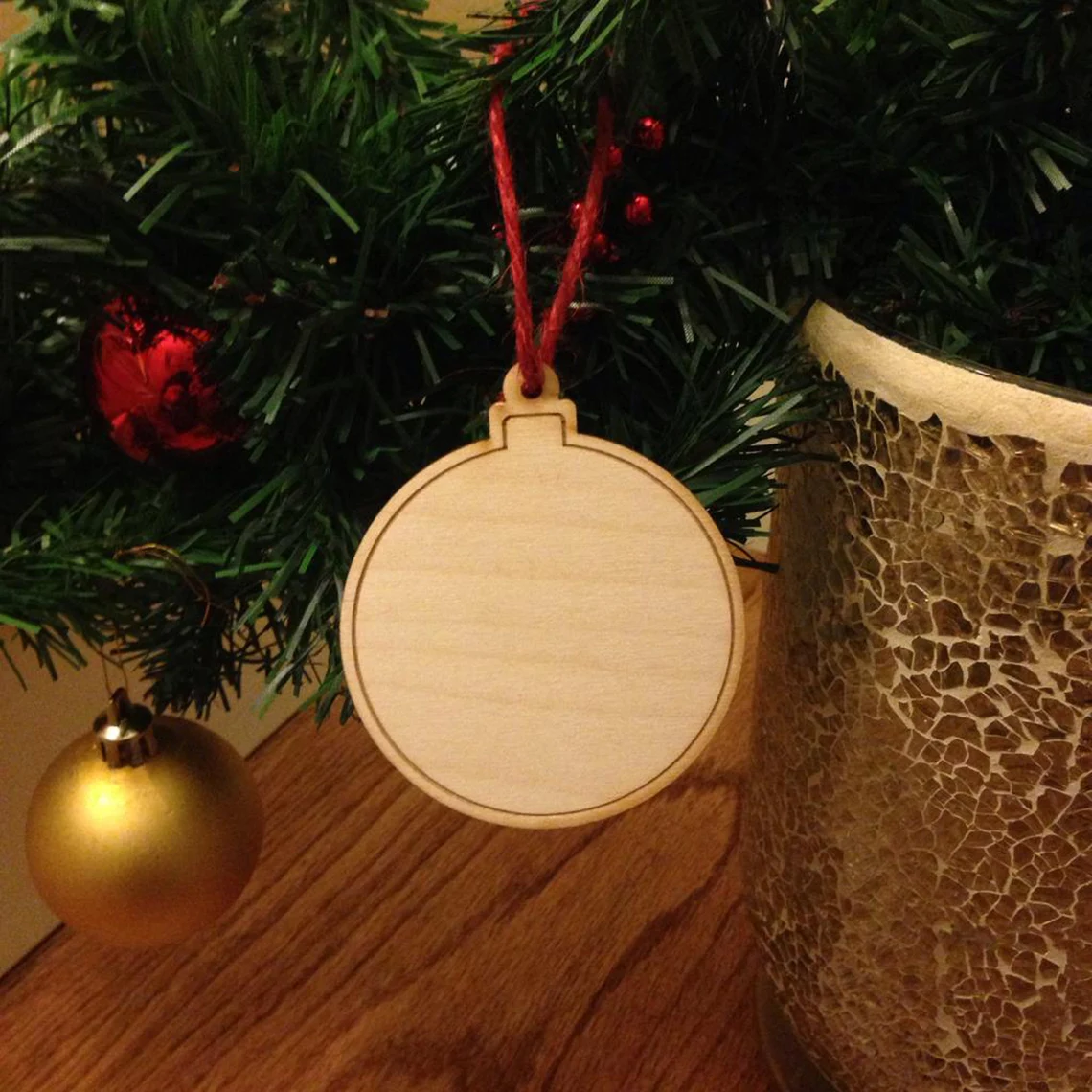 Set of Wooden Christmas Baubles