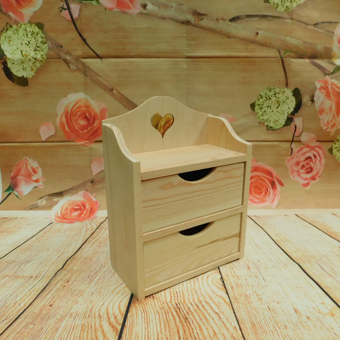 Unpainted Wooden Jewellery Case With Drawers