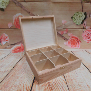 Untreated Plain Wooden Tea Bags Box - 9 Compartments