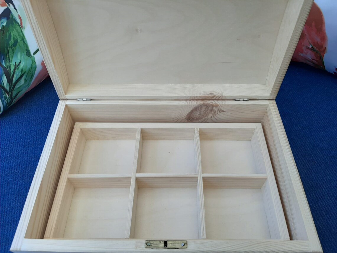 Wooden Storage Box with Trays - Inside
